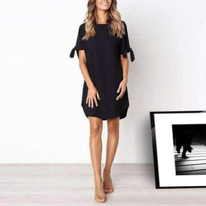 Planet Gates Black / S Casual Style Lace-Up Curved Hem Summer Dress 2018 Women O Neck Short Sleeve Mini Loose T Shirt Dress Beach Vestidos