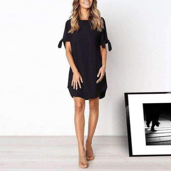 Planet Gates Black / S Casual Style Lace-Up Curved Hem Summer Dress 2018 Women O Neck Short Sleeve Mini Loose T Shirt Dress Beach Vestidos