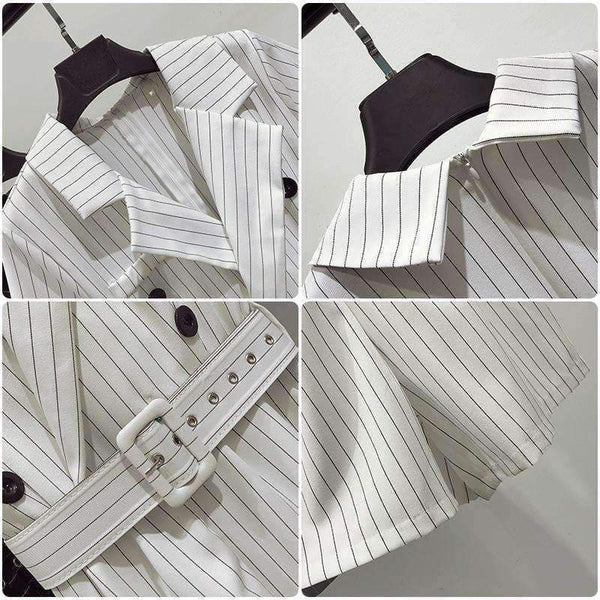 Planet Gates black / S Casual Summer Striped Jumpsuits for Women Rompers Notched Double Breasted Playsuits Short Sleeve Short Overalls 2018