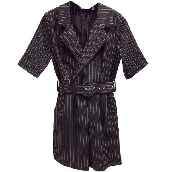 Planet Gates black / S Casual Summer Striped Jumpsuits for Women Rompers Notched Double Breasted Playsuits Short Sleeve Short Overalls 2018