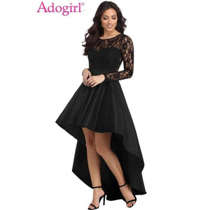 Planet Gates Black / S / China Black Long Sleeve Lace High Low Satin Dress Sexy Elegant Maxi Evening Party Dresses Social Event Red Carpet Vestidos