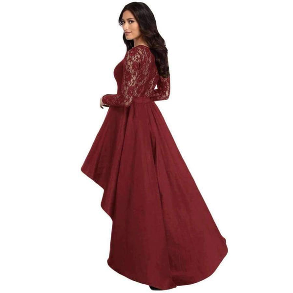 Planet Gates Black / S / China Black Long Sleeve Lace High Low Satin Dress Sexy Elegant Maxi Evening Party Dresses Social Event Red Carpet Vestidos