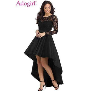 Planet Gates Black / S / China Black Long Sleeve Lace High Low Satin Dress Sexy Elegant Maxi Evening Party Dresses Social Event Red Carpet Vestidos