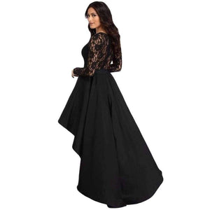 Planet Gates Black / S / China Black Long Sleeve Lace High Low Satin Dress Sexy Elegant Maxi Evening Party Dresses Social Event Red Carpet Vestidos