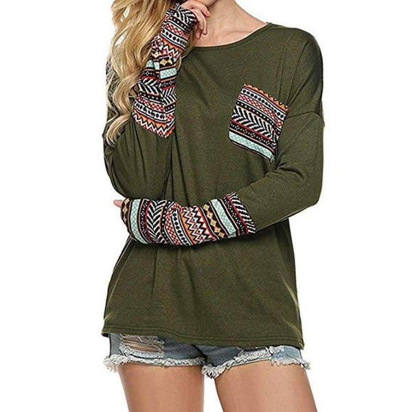 Planet Gates Black / S / China Spring Women's Patchwork Casual Loose T-shirts Autumn Ladies Long Sleeve Crewneck Pocket Tee Tops #YL