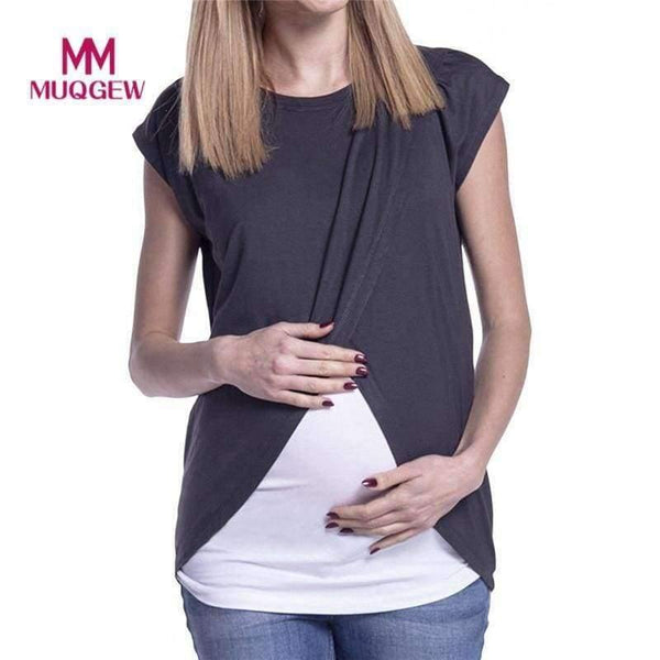 Planet Gates Black / S / China Women's Blouse Maternity Nursing Wrap Top Cap Sleeves Double Layer Blouse Spring Autumn newet style hot sale fashion Blouse