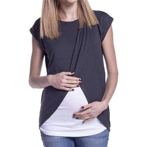 Planet Gates Black / S / China Women's Blouse Maternity Nursing Wrap Top Cap Sleeves Double Layer Blouse Spring Autumn newet style hot sale fashion Blouse