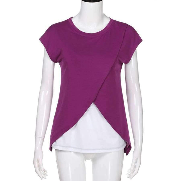 Planet Gates Black / S / China Women's Blouse Maternity Nursing Wrap Top Cap Sleeves Double Layer Blouse Spring Autumn newet style hot sale fashion Blouse