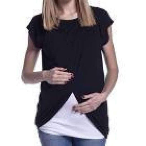 Planet Gates Black / S / China Women's Blouse Maternity Nursing Wrap Top Cap Sleeves Double Layer Blouse Spring Autumn newet style hot sale fashion Blouse