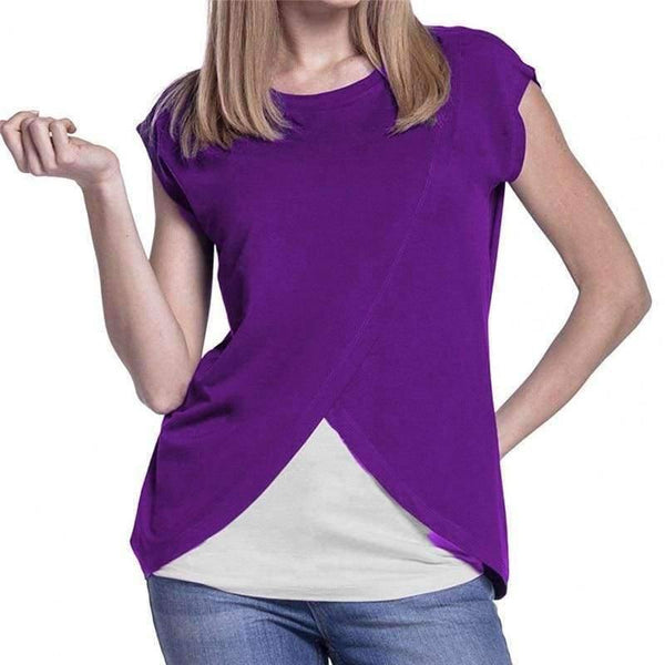 Planet Gates Black / S / China Women's Blouse Maternity Nursing Wrap Top Cap Sleeves Double Layer Blouse Spring Autumn newet style hot sale fashion Blouse