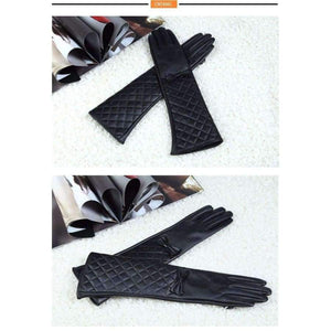 Planet Gates Black / S CNTANG Women Long Leather Gloves New 2018 Winter Fashion Black Bow Leather Gloves Warm Cute Long Section Female Gloves