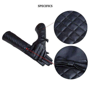 Planet Gates Black / S CNTANG Women Long Leather Gloves New 2018 Winter Fashion Black Bow Leather Gloves Warm Cute Long Section Female Gloves