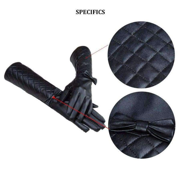 Planet Gates Black / S CNTANG Women Long Leather Gloves New 2018 Winter Fashion Black Bow Leather Gloves Warm Cute Long Section Female Gloves