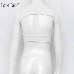 Planet Gates Black / S Deep V Neck Long Sleeve Crop Tops Women Summer Streetwear Solid Sexy Scoop Back Short Tops Ladies Off Shoulder T Shirt