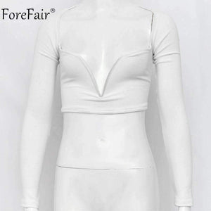 Planet Gates Black / S Deep V Neck Long Sleeve Crop Tops Women Summer Streetwear Solid Sexy Scoop Back Short Tops Ladies Off Shoulder T Shirt