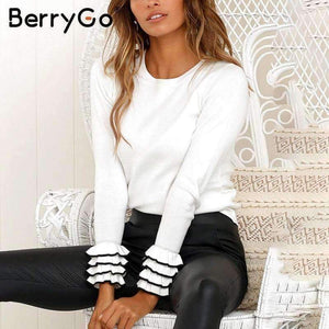 Planet Gates Black / S Elegant ruffles yellow sweater 2018 Women casual knitted sweaters pullover Autumn winter ladies sweaters female jumpers