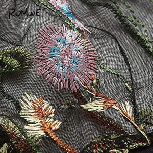 Planet Gates Black / S Embroidered Mesh Yoke Top 2018 New Black Short Sleeve Casual T Shirt Summer Round Neck Floral Women Top