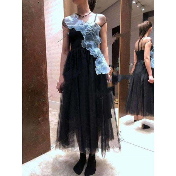 Planet Gates Black / S Embroidery women sexy elegant mesh long party dress 2018 new fashion high quality lady maxi long event dress