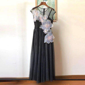 Planet Gates Black / S Embroidery women sexy elegant mesh long party dress 2018 new fashion high quality lady maxi long event dress