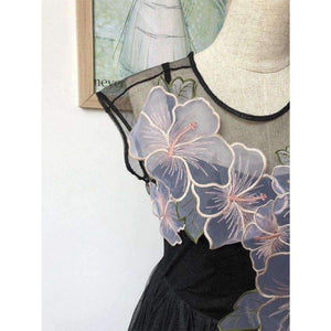 Planet Gates Black / S Embroidery women sexy elegant mesh long party dress 2018 new fashion high quality lady maxi long event dress