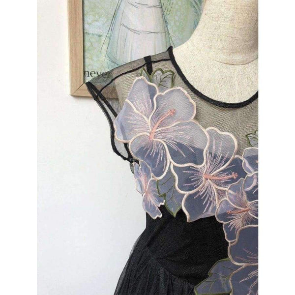 Planet Gates Black / S Embroidery women sexy elegant mesh long party dress 2018 new fashion high quality lady maxi long event dress