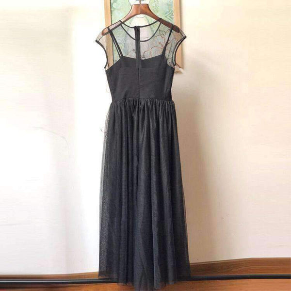 Planet Gates Black / S Embroidery women sexy elegant mesh long party dress 2018 new fashion high quality lady maxi long event dress