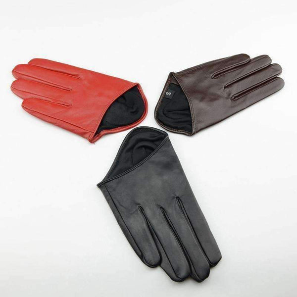 Planet Gates black / S Fashion New Genuine Leather Adult Women Gloves Wrist Solid Rivet Style Goatskin Glove Short Black Driving Hot Sale Free Shipping