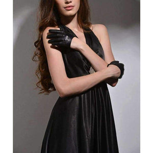 Fashion New Genuine Leather Adult Women Gloves Wrist Solid Rivet Style Goatskin Glove Short Black Driving Hot Sale Free Shipping