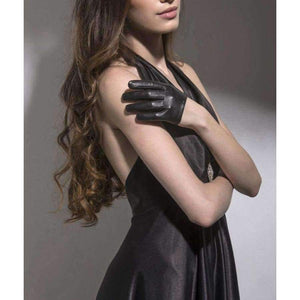 Planet Gates black / S Fashion New Genuine Leather Adult Women Gloves Wrist Solid Rivet Style Goatskin Glove Short Black Driving Hot Sale Free Shipping