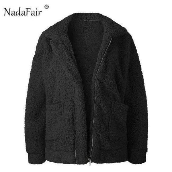 Planet Gates Black / S Fleece faux shearling jacket coat women autumn winter warm thick teddy coat female casual overcoat oversize outerwear
