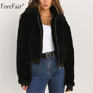 Planet Gates Black / S Fleece Jacket Women Autumn Long Sleeve Crop Top Faux Fur Coat Female Casual Bomber Jacket Winter Ladies Coat