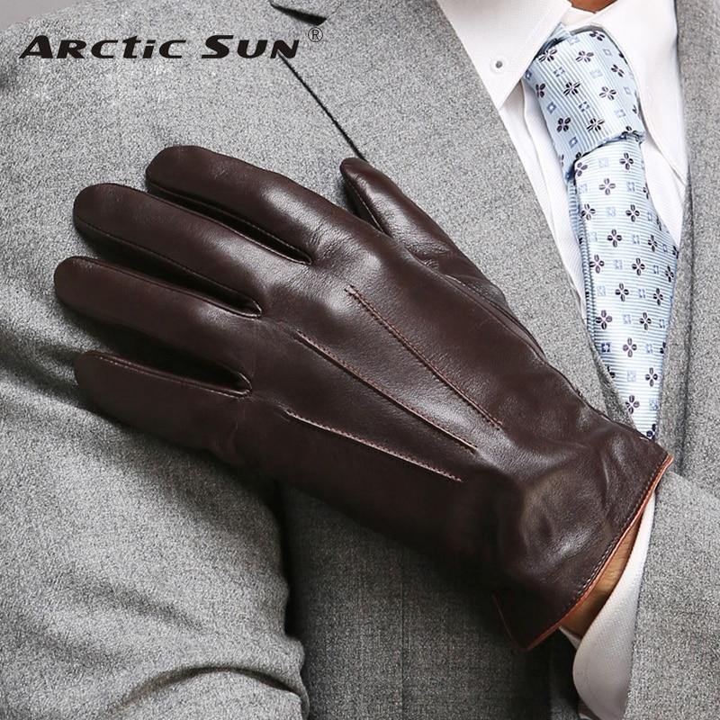 Genuine Leather Gloves For Men Thermal Winter Touch Screen Sheepskin Glove Fashion Slim Wrist Driving - Planet Gates