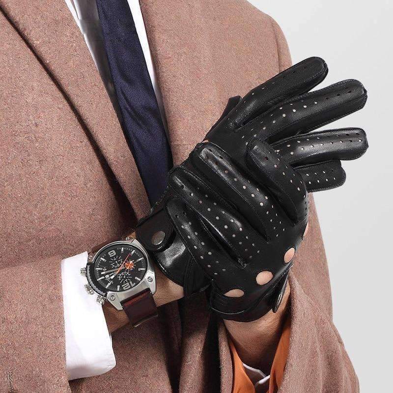 Planet Gates Black / S Genuine Leather Men Gloves Male Spring Autumn Thin Style Locomotive Driving Sheepskin Gloves Breathable Unlined 2520