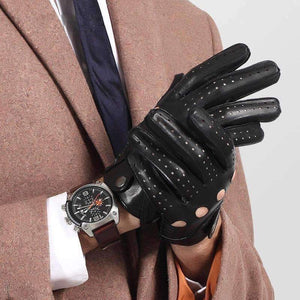 Planet Gates Black / S Genuine Leather Men Gloves Male Spring Autumn Thin Style Locomotive Driving Sheepskin Gloves Breathable Unlined 2520