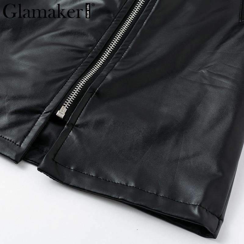 Planet Gates Black / S Glamaker Punk leather suede zipper sexy dress Women off shoulder bodycon mini short dress Winter autumn black club party dress