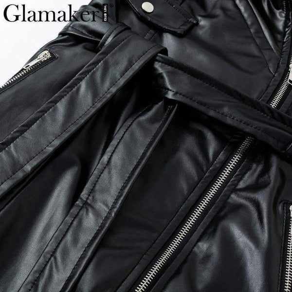 Planet Gates Black / S Glamaker Punk leather suede zipper sexy dress Women off shoulder bodycon mini short dress Winter autumn black club party dress