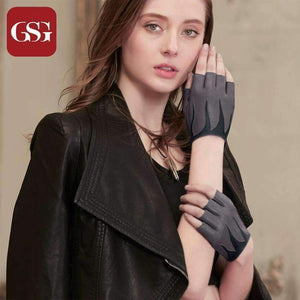 Planet Gates black / S GSG Half Finger Women Genuine Leather Gloves Fingerless Gloves Patchwork Ladies Fashion Driving Gloves Autumn Gloves Black Brown