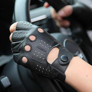 Planet Gates Black / S High-Quality Semi-Finger Genuine Leather Gloves Men'S Thin Section Driving Fingerless Sheepskin Gloves