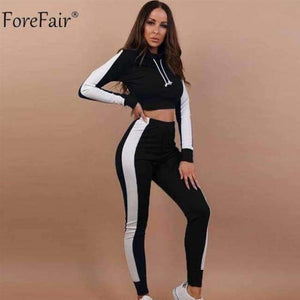 Planet Gates Black / S Hooded Bodycon Crop Tops Women Set Summer Autumn 2018 Casual Long Sleeve Tops Long Pant Tracksuit Ladies Two Pieces Set