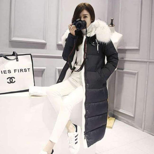 Planet Gates black / S Jacket Women Over Knee Long Parkas Large Fur Collar Winter Coat Women Hoody Down Wadded Jacket Campera Large Size C2601