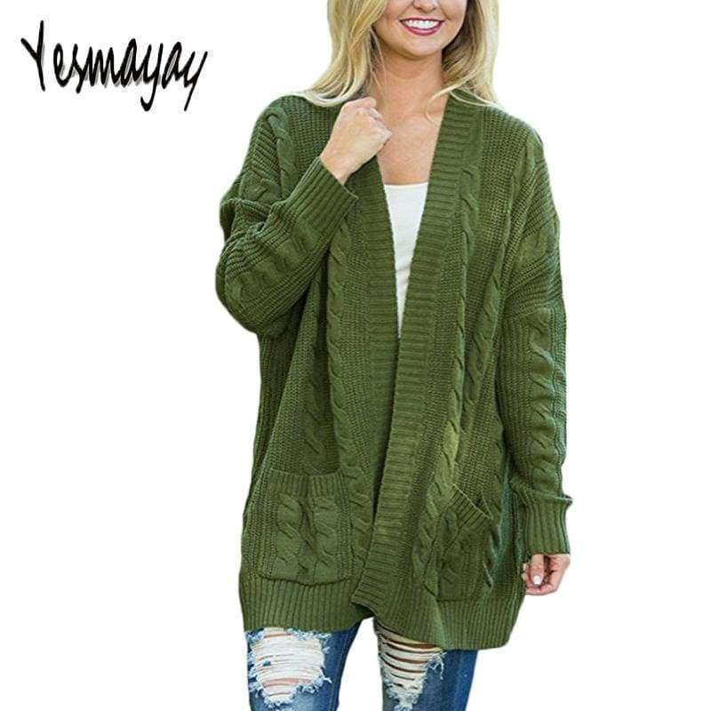 Planet Gates black / S Knitted Cardigan Female Outwear Autumn Winter Sweater Women Long Pocket Thick Plus Size Casual Cardigan Women Jumper 2018