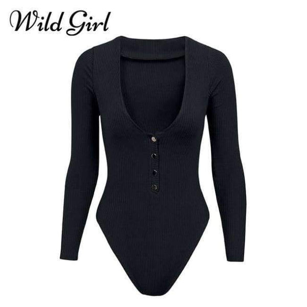 Planet Gates Black / S Knitted sexy bodycon bodysuit Women jumpsuit romper button fitness short Holiday long sleeve winter slim bodysuit 2018