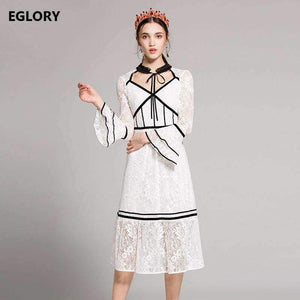 Planet Gates black / S Lace Party Evening Women Designer Dress Cross V-Neck Velvet Patchwork Flare Sleeve Lace Tunic Dress Events Special