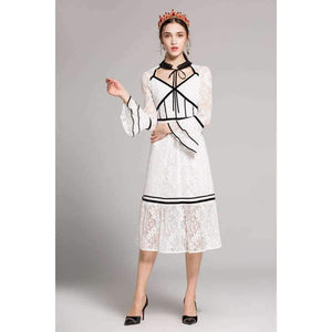 Planet Gates black / S Lace Party Evening Women Designer Dress Cross V-Neck Velvet Patchwork Flare Sleeve Lace Tunic Dress Events Special