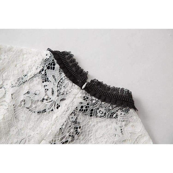 Planet Gates black / S Lace Party Evening Women Designer Dress Cross V-Neck Velvet Patchwork Flare Sleeve Lace Tunic Dress Events Special