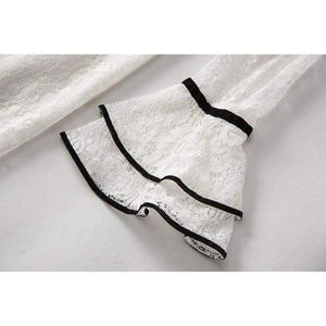 Planet Gates black / S Lace Party Evening Women Designer Dress Cross V-Neck Velvet Patchwork Flare Sleeve Lace Tunic Dress Events Special