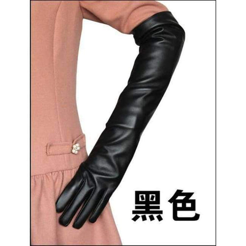 Planet Gates Black / S Lady Fashion High Quality PU Leather Winter Gloves Women Warm Cute Mittens Female Long Style Elbow Gloves G203