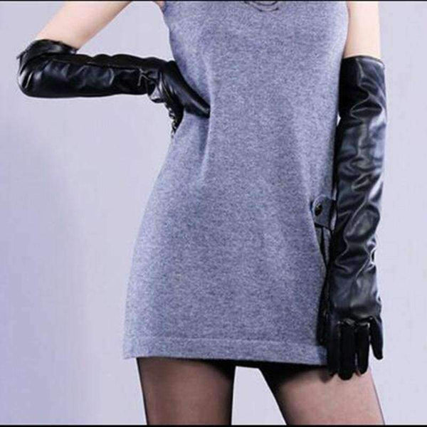 Planet Gates Black / S Lady Fashion High Quality PU Leather Winter Gloves Women Warm Cute Mittens Female Long Style Elbow Gloves G203