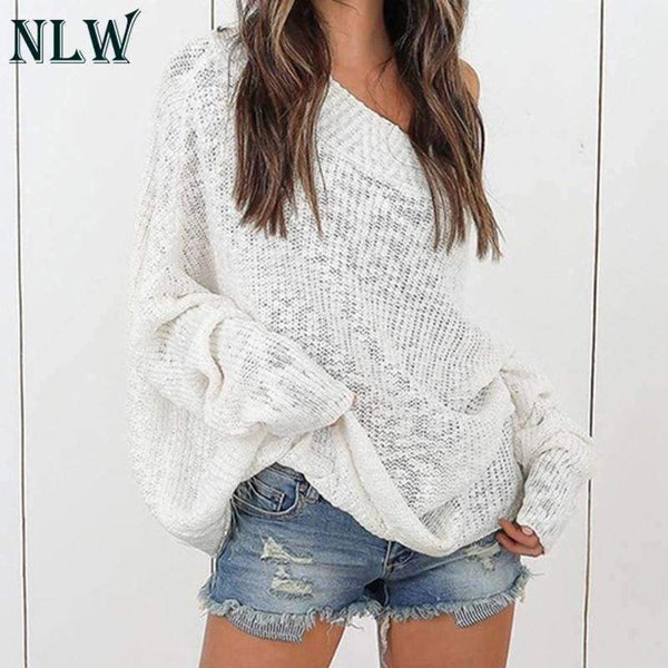 Planet Gates Black / S Large Size Off Shoulder Sweater Pullover Women Casual Harajuku Sweater Sexy Streetwear Autumn Jumpers Plus Size XXXL