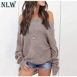 Planet Gates Black / S Large Size Off Shoulder Sweater Pullover Women Casual Harajuku Sweater Sexy Streetwear Autumn Jumpers Plus Size XXXL